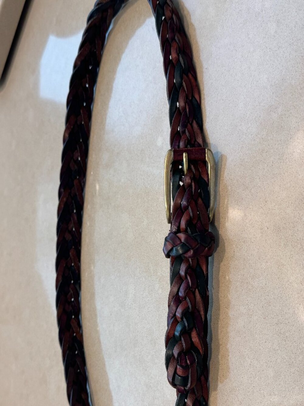 COLE HAAN Braided leather belt- dark brown+green+cordovan -  43"